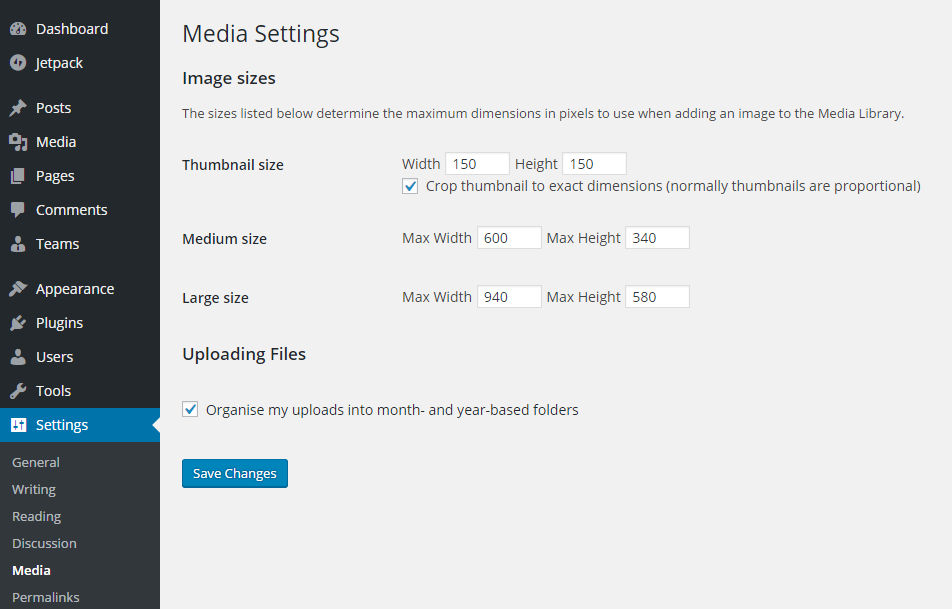 WordPress Media Settings Configuration 