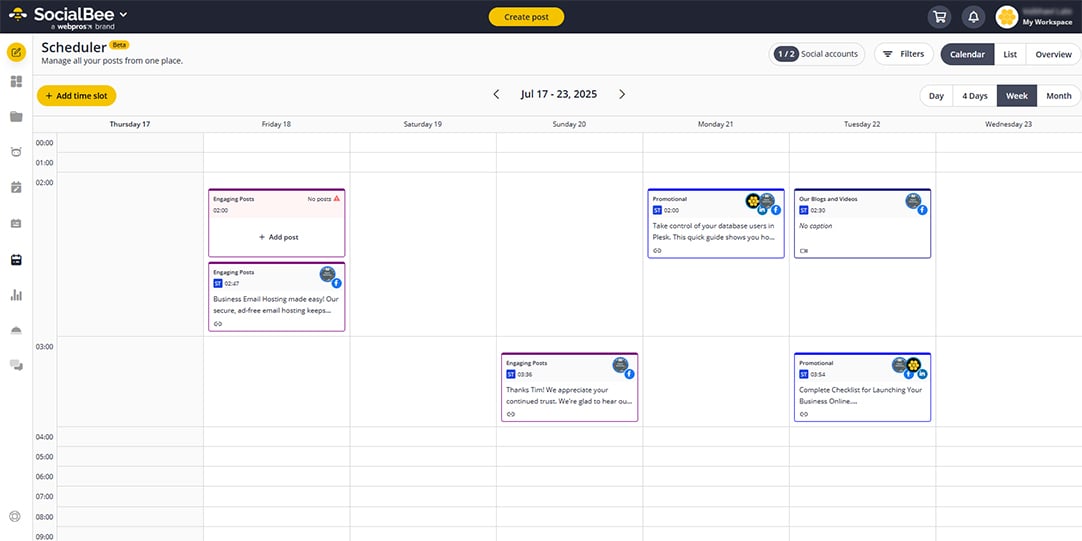 Automate social posts with SocialBee