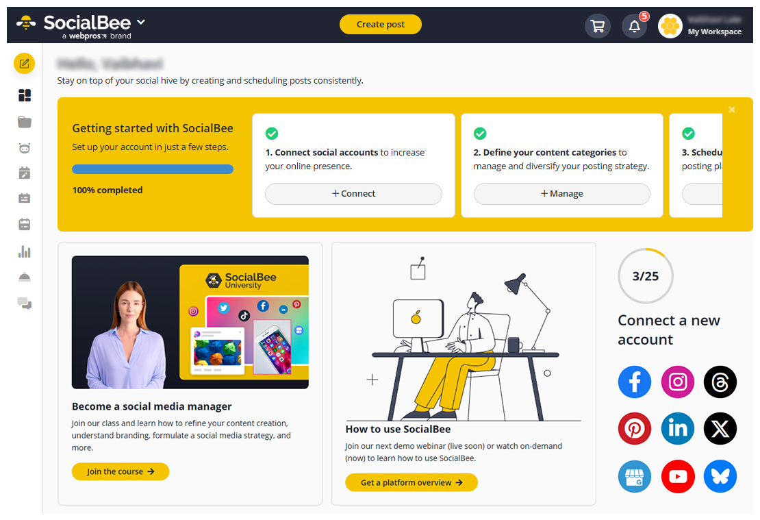 SocialBee social media management dashboard