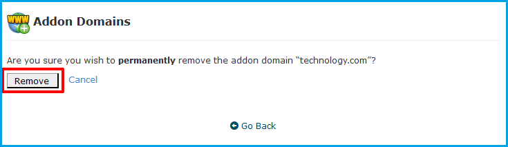 remove Addon domain Sure
