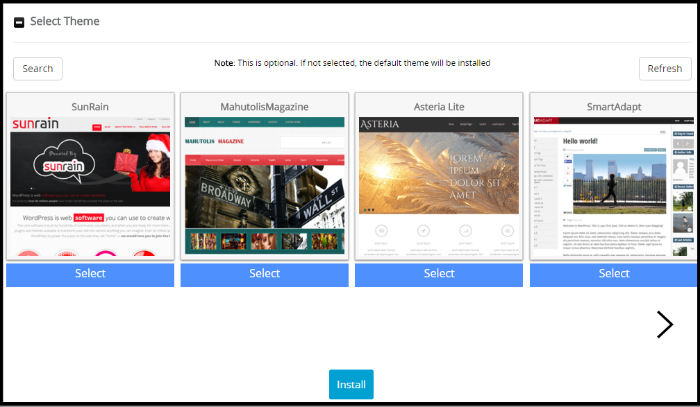 select wordpress theme