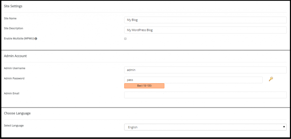 enter website details