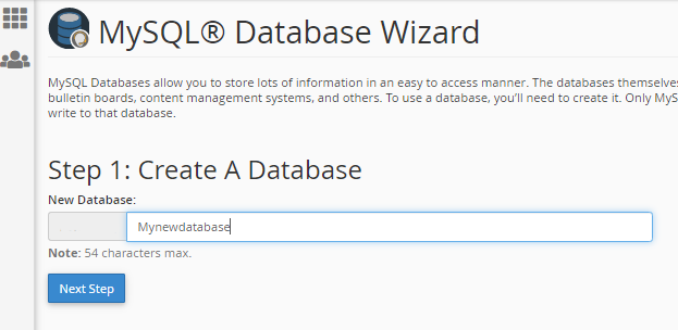 enter name of database