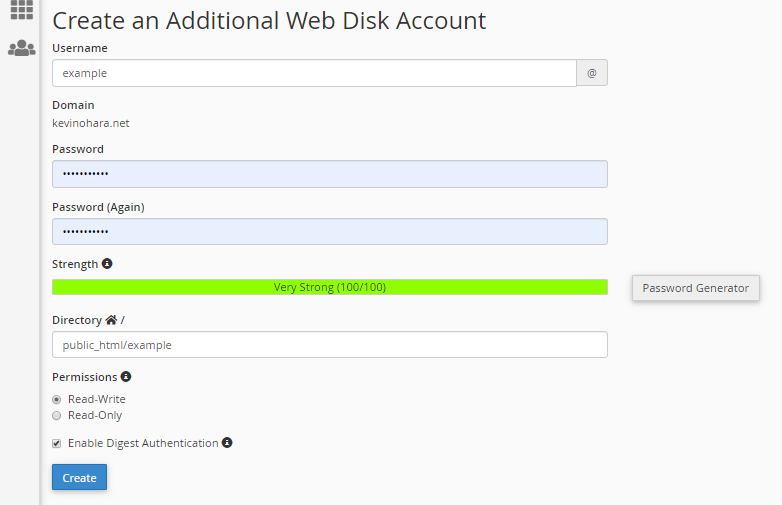 Create Web Disk account