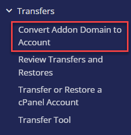 convert addon domain to account