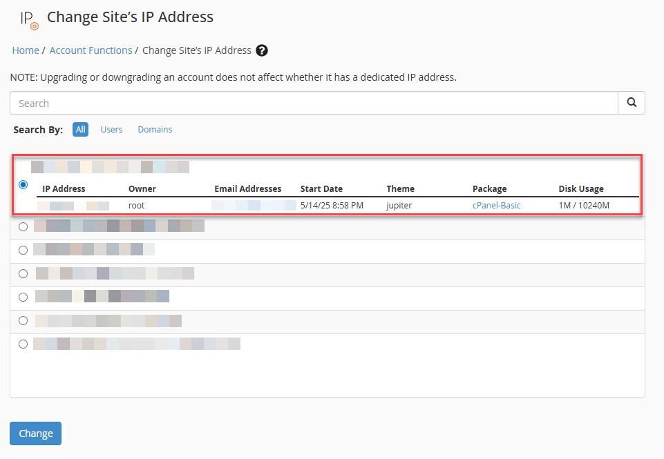 change site's IP address