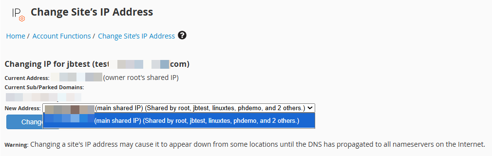 change site's ip address