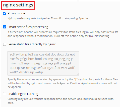 Nginx settings