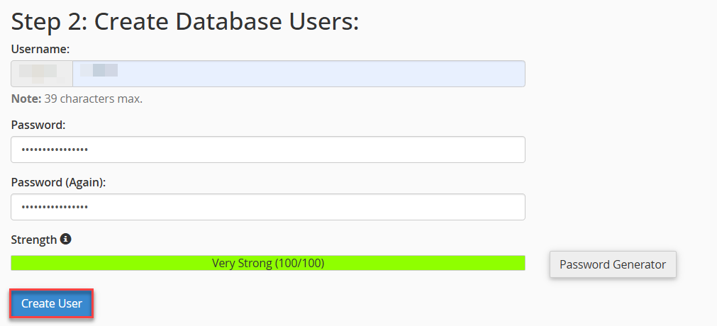 create database users