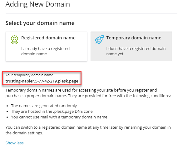 Temporary domain name