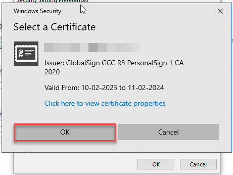 select a certificate