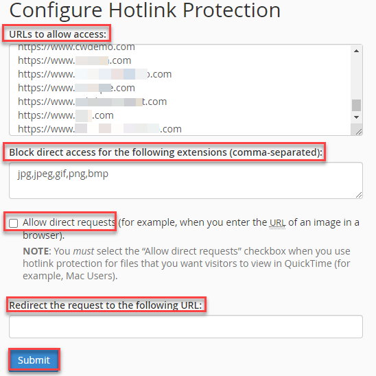 configure hotlink protection