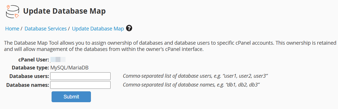 update database map