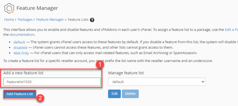 How to Create a Feature List in WHM -eukhost
