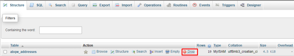 How to drop a table in phpMyAdmin - eukhost