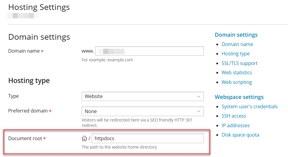 hosting settings