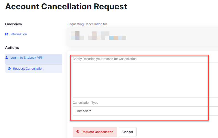 account cancellation request