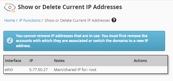 show or delete current IP addresses