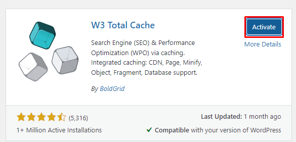 W3 Total Cache Activate