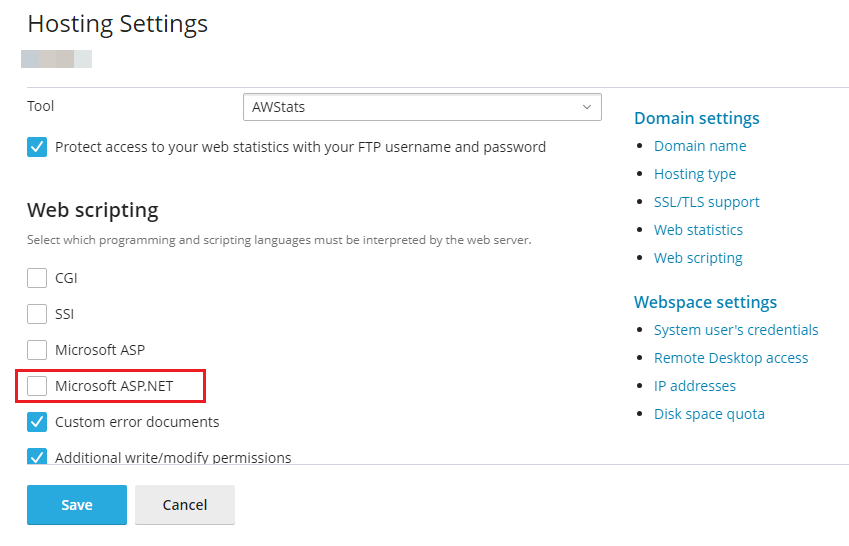 hosting settings