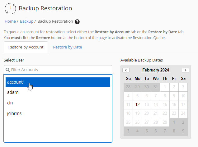 restore by account