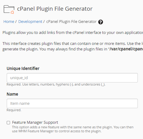 cPanel plugin file generator