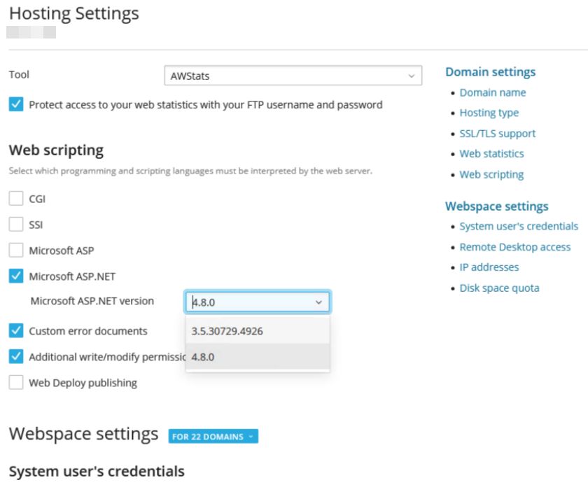 hosting settings