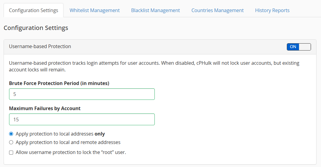 configuration settings