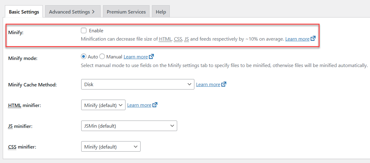 minify enable