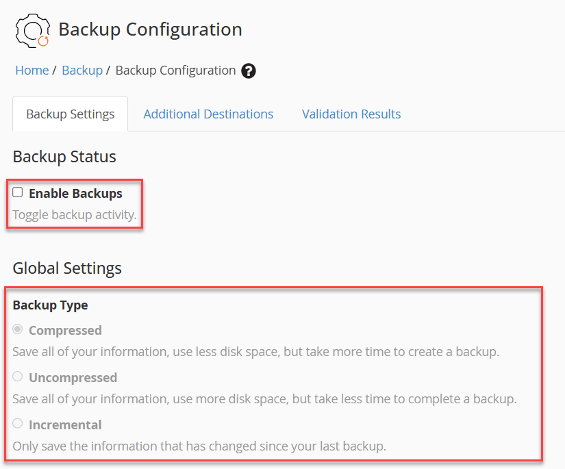 enable backups
